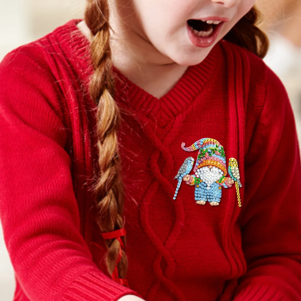 4Pcs DIY Colorful Gnome Diamond Painting Brooch DIY Diamond Badge Pins for Art Crafts