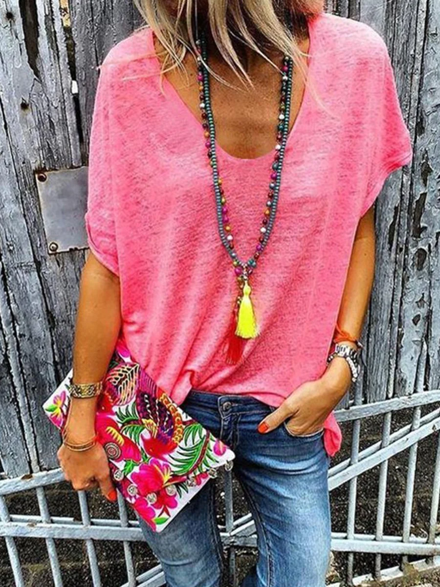 Candy Colors V neck Short Sleeve T-shirt