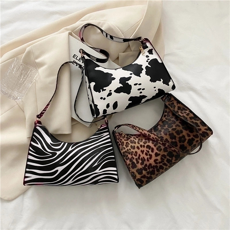 Women's Small All Seasons Pu Leather Leopard Vintage Style Square Zipper Underarm Bag