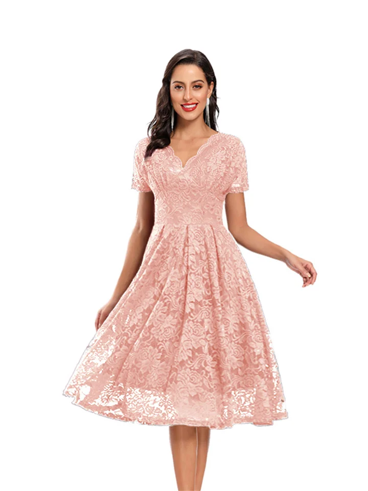 Women's Retro Lace V-neck Sleeveless Dress-JRSEE