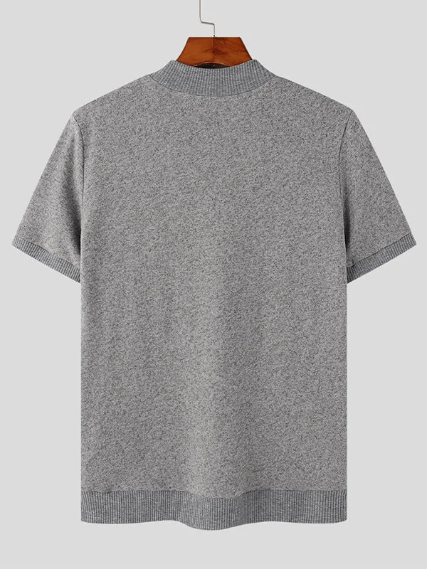 Aonga - Mens Solid Half-collar Short Sleeve Knit T-shirt K aonga