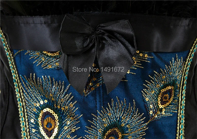 Billionm Sapubonva feather corsets bustiers top peacock embroidery brocade burlesque halloween overbust corset pattern womens sexy exotic