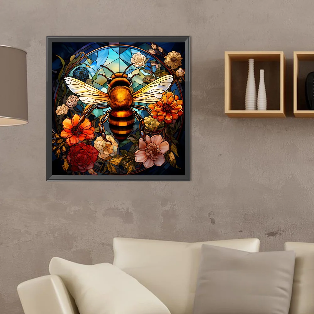 Diamond Painting - Full Round Drill - Stained Glass Flower Bee(Canvas|40*40cm)