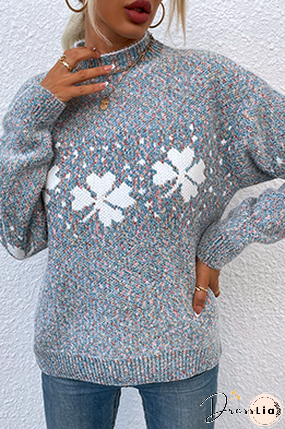 Casual Snowflakes Basic Half A Turtleneck Tops
