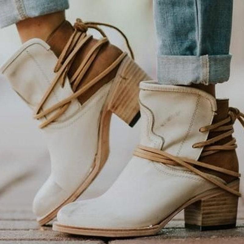 VCSHOES Chunky Heel Leather Ankle Boots