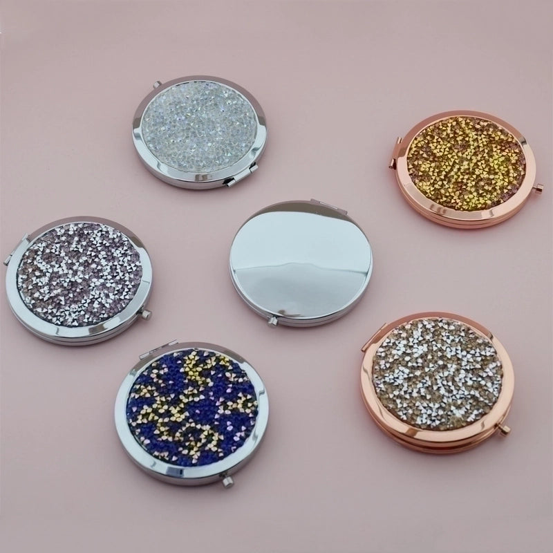 Retro Crystal Stick-on Round Double-sided Portable Mini Mirror
