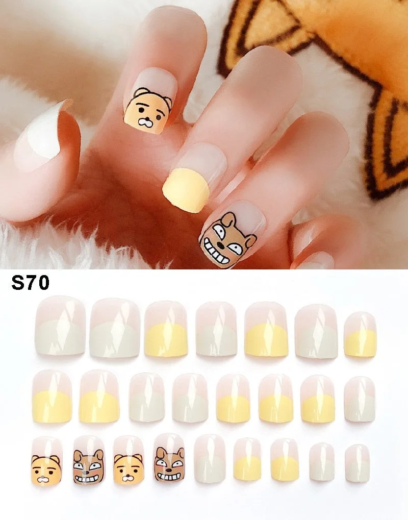 24pcs/set Elegant Fake Nails Black White Stripe Color Mix Chic Short False Nails with Pearl Rhinestone Square Acrylic Nails Tips-Nail Inspo