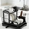 2 Tier Dish Drying Rack with Utensil Holder and Cup Rack Double Layer Sink Drain Rack with Drain Board for Apartment Kitchen Counter