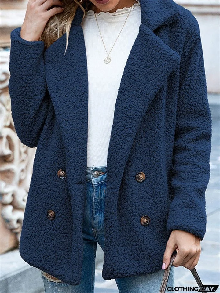 Casual Trendy Lapel Buttons Solid Color Coat For Women