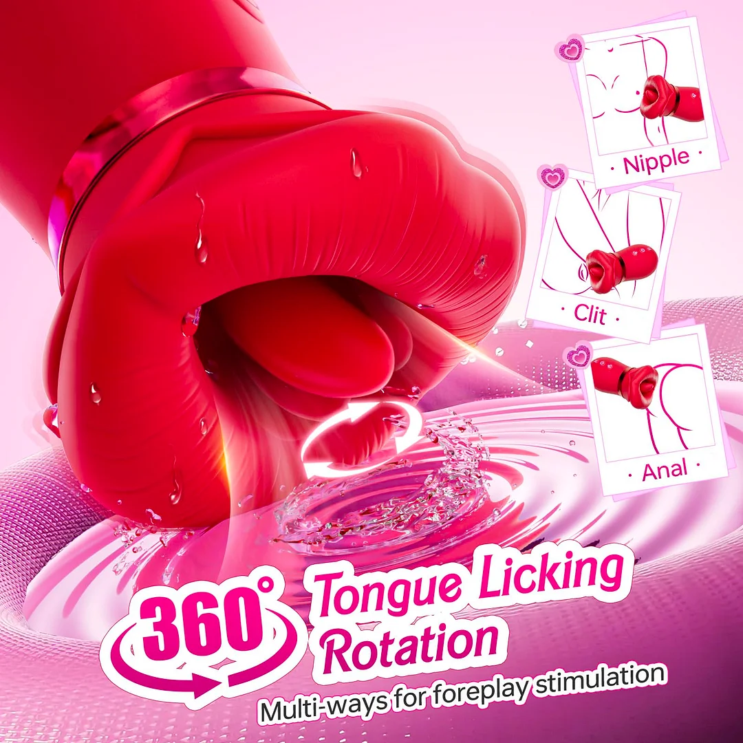 Rose Big Mouth Vibrator 4in1 Sucking Biting Tongue-swinging Clit Stimulator