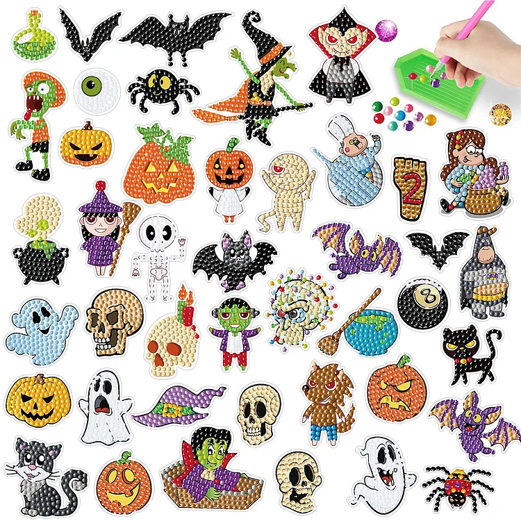 4Pcs Dot Drill Sticker Art Craft Rhinestone Halloween Sticker for Kid Adult Gift