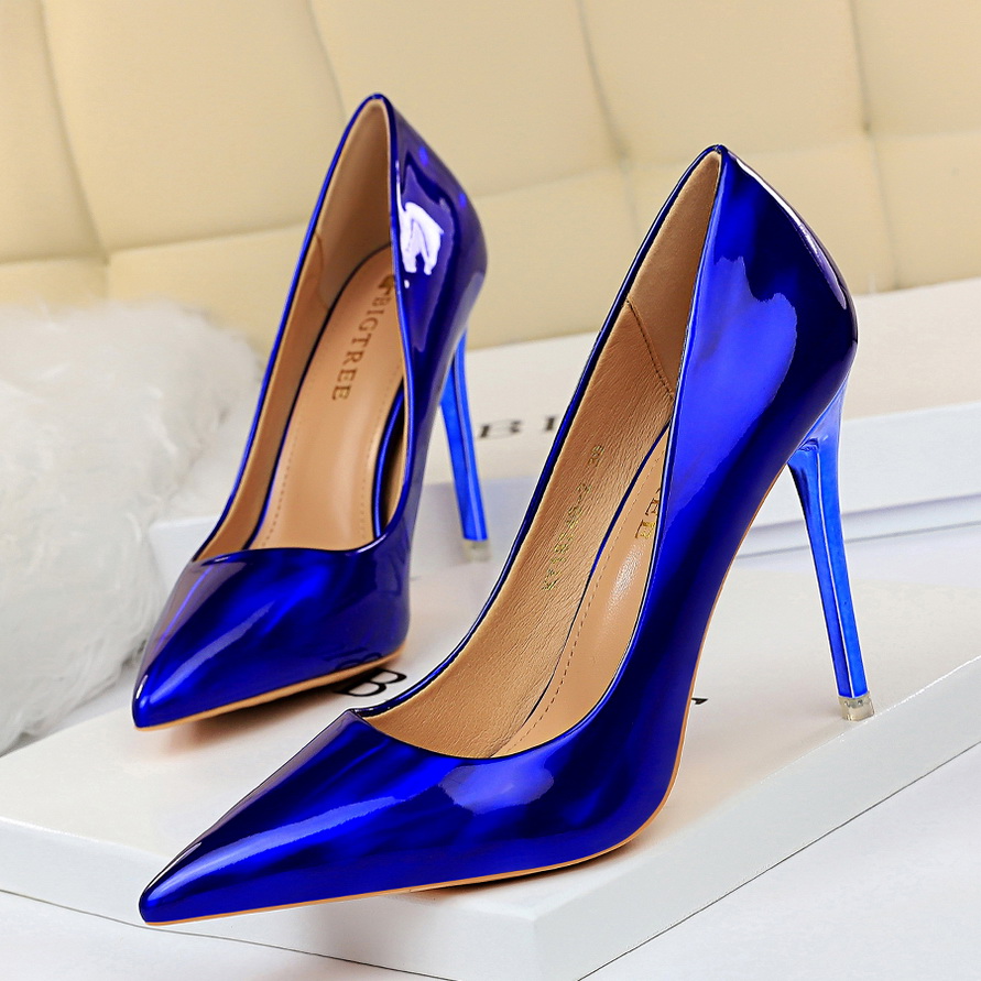 Women 10.5cm High Heels Pumps Wedding Bridal Stiletto Wedding Stripper Fetish Heels Lady Scarpins Party Green Blue Glossy Shoes