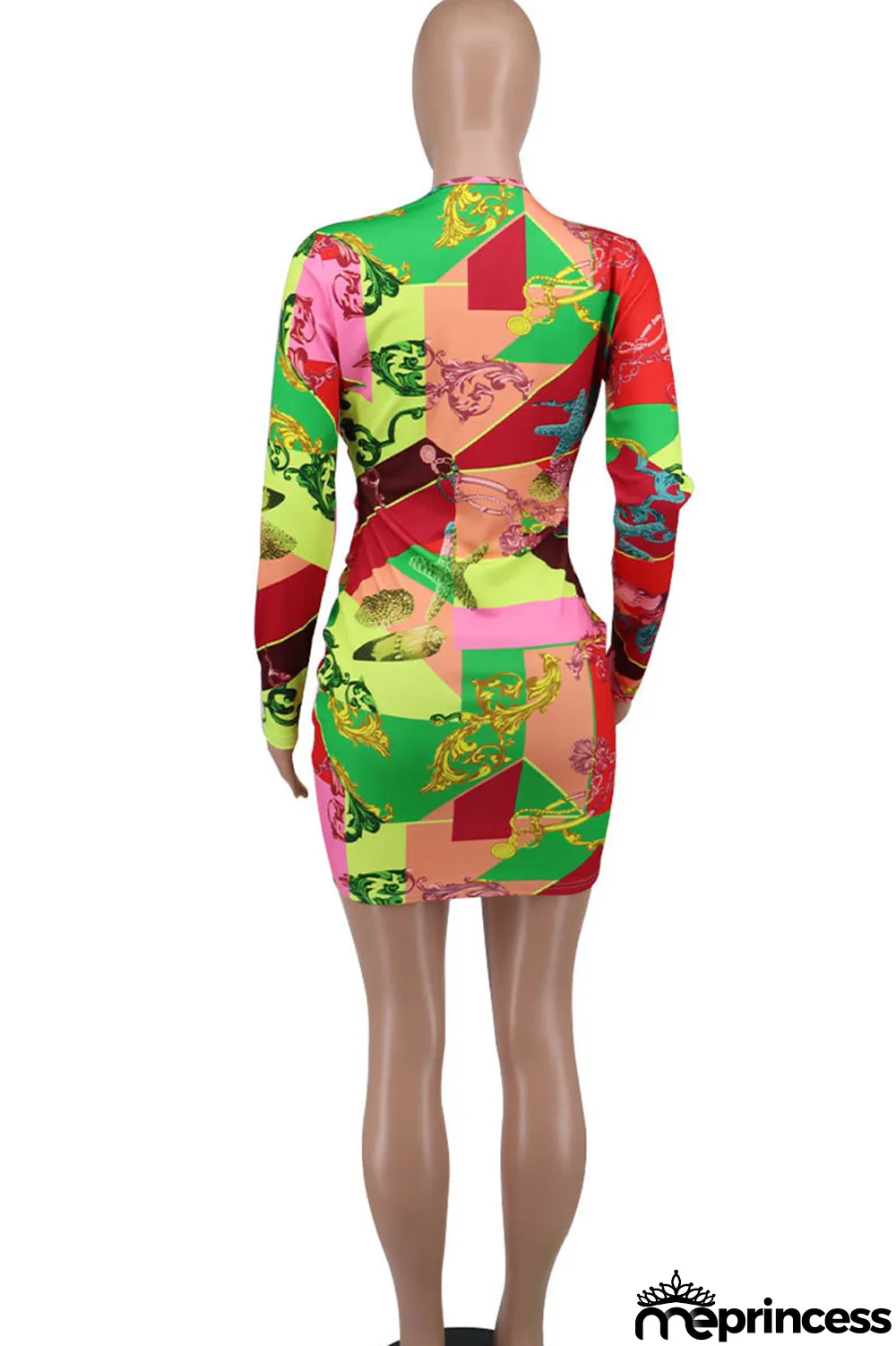 Blue Sexy Print Patchwork V Neck Pencil Skirt Dresses