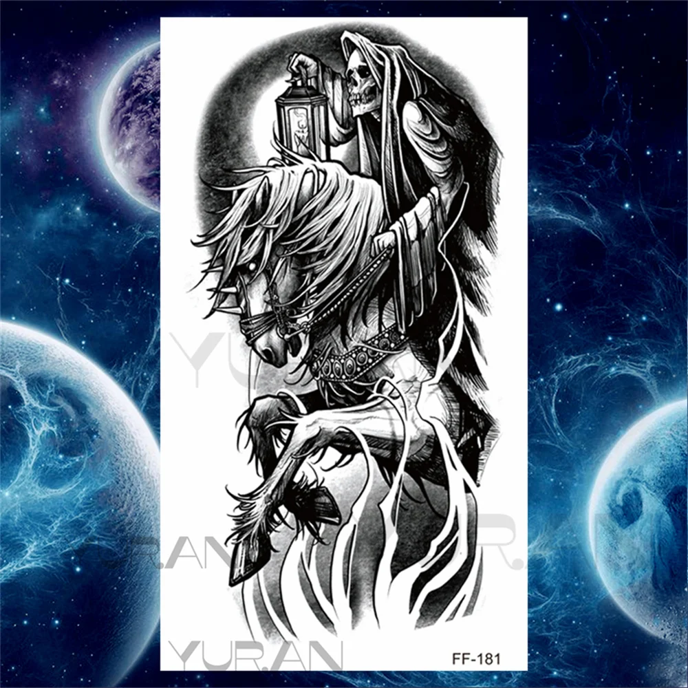 Sdrawing Scary Temporary Tattoos For Men Women Realistic Wolf Forest Lion Tiger Vampire Compass Fake Tattoo Sticker Arm Body Tatoos