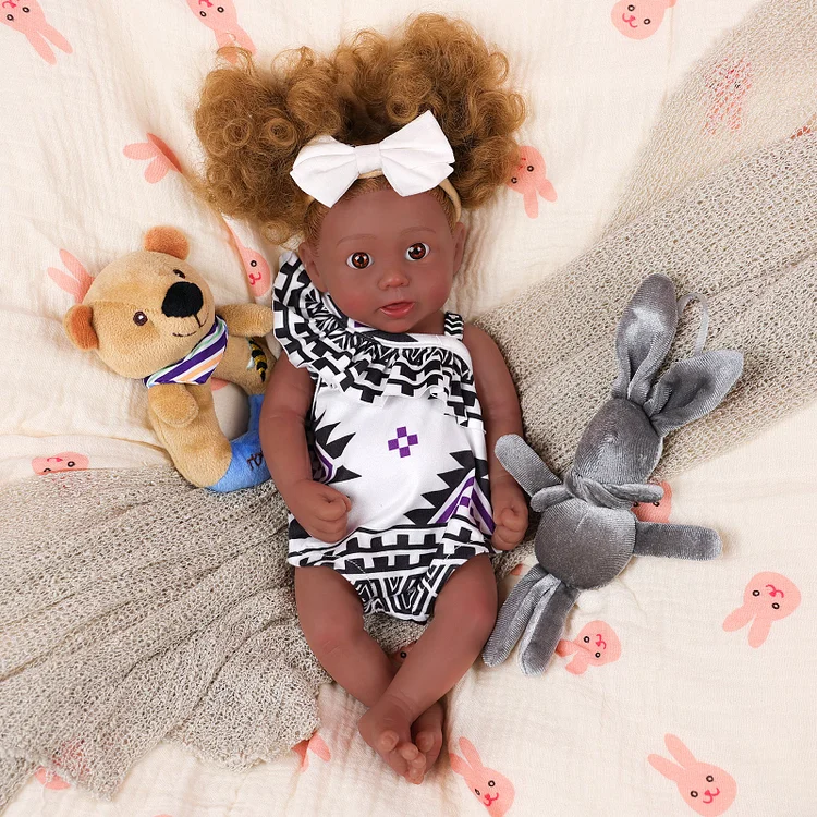 Babeside Stella 12" Full Silicone Reborn Baby Doll African American Girl Blue Eyes