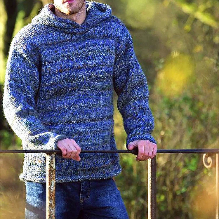 Utbros Men'S Vintage Jacquard Knit Chunky Hooded Sweater