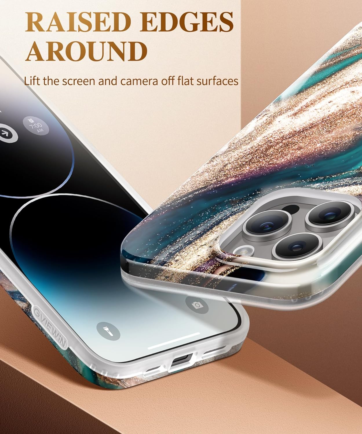ProCaseMall iPhone 15 Pro Max Case Marble Design Slim Soft TPU(Drift Sand/Brown)