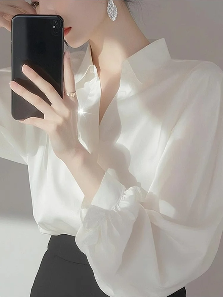 Athvotar Athvotar Temperament White Shirt Woman 2025 Spring High-End Professional Commuting Long-Sleeved Top Fashion Chiffon Shirt