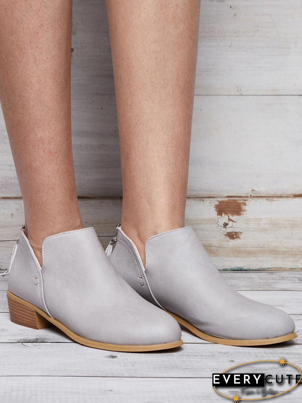 Pu Chunky Heel Zipper Pumps