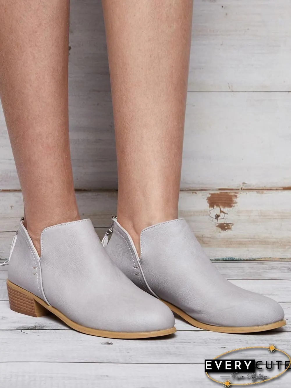 Pu Chunky Heel Zipper Pumps