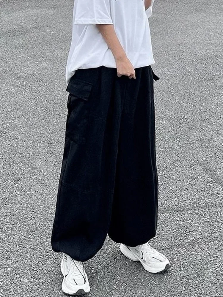 Casual Solid Color Pockets Wide Leg Cargo Pants