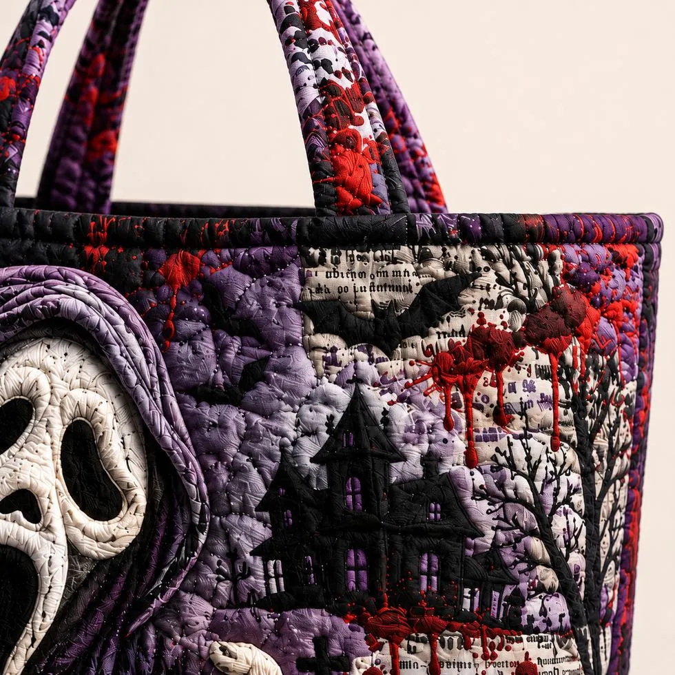 Handle and printed print detail detail on horror tote bag