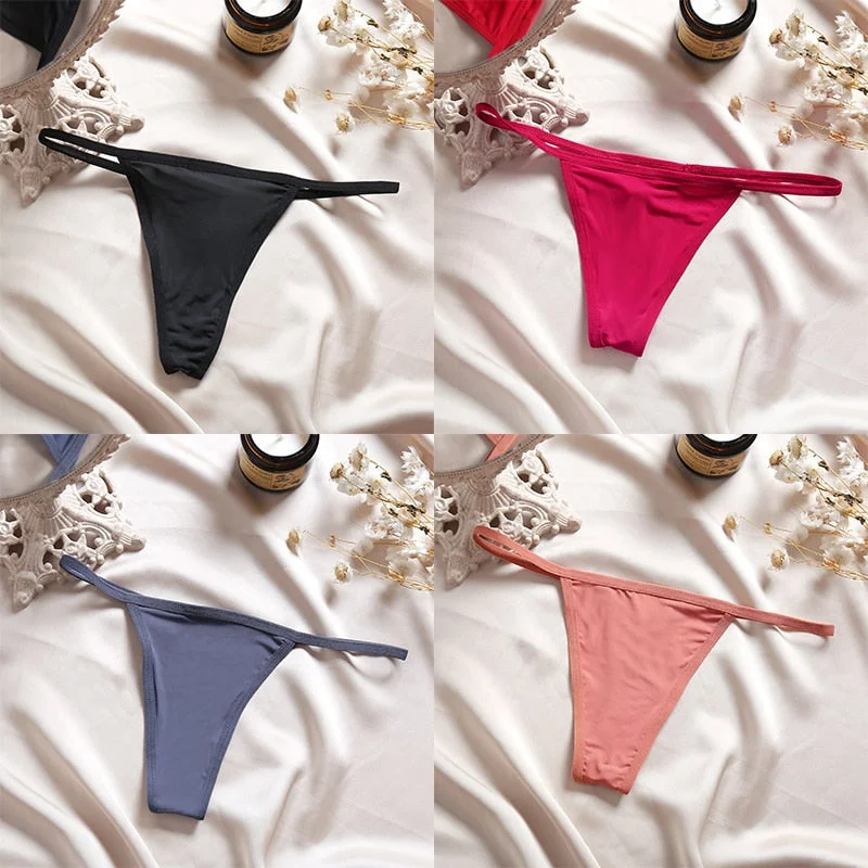 4PCS/Set Sexy Panties Women Thong Female G-string Underwear Panties Solid Color Intimate Lingerie Underpants Seamless Panties