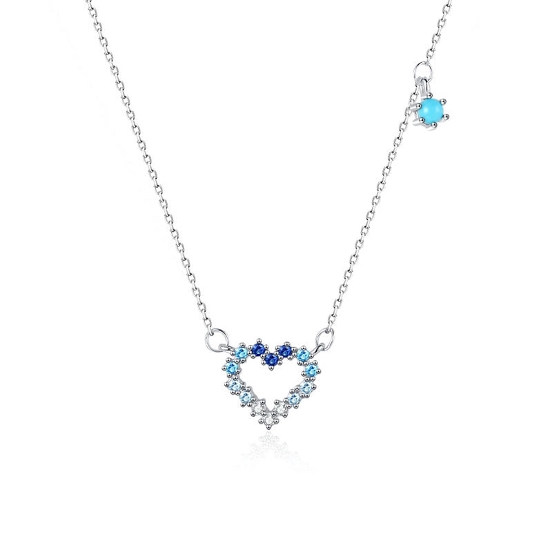 925 Sterling Silver Plated Zircon Cable Chain Hollow Out Inlay Heart Shape Necklace