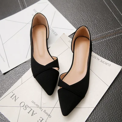 Qengg Women's Flat Shoes 2022 Spring Shoes Pink Black Solid Color Suede Pointed Toe Office Ladies Flat Heels Comfortable Shallow Shoes