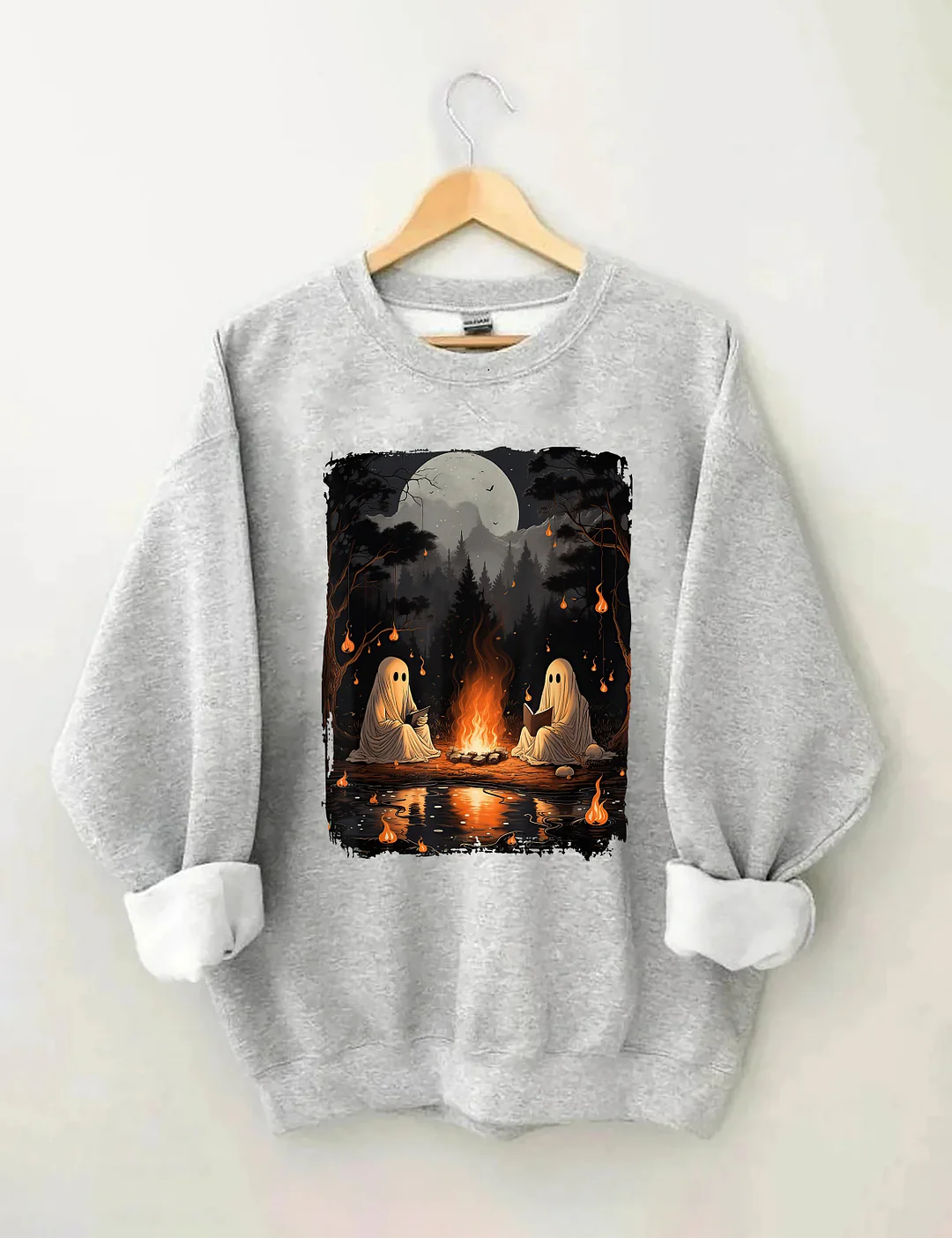 Ghost Reading Camping Halloween Sweatshirt