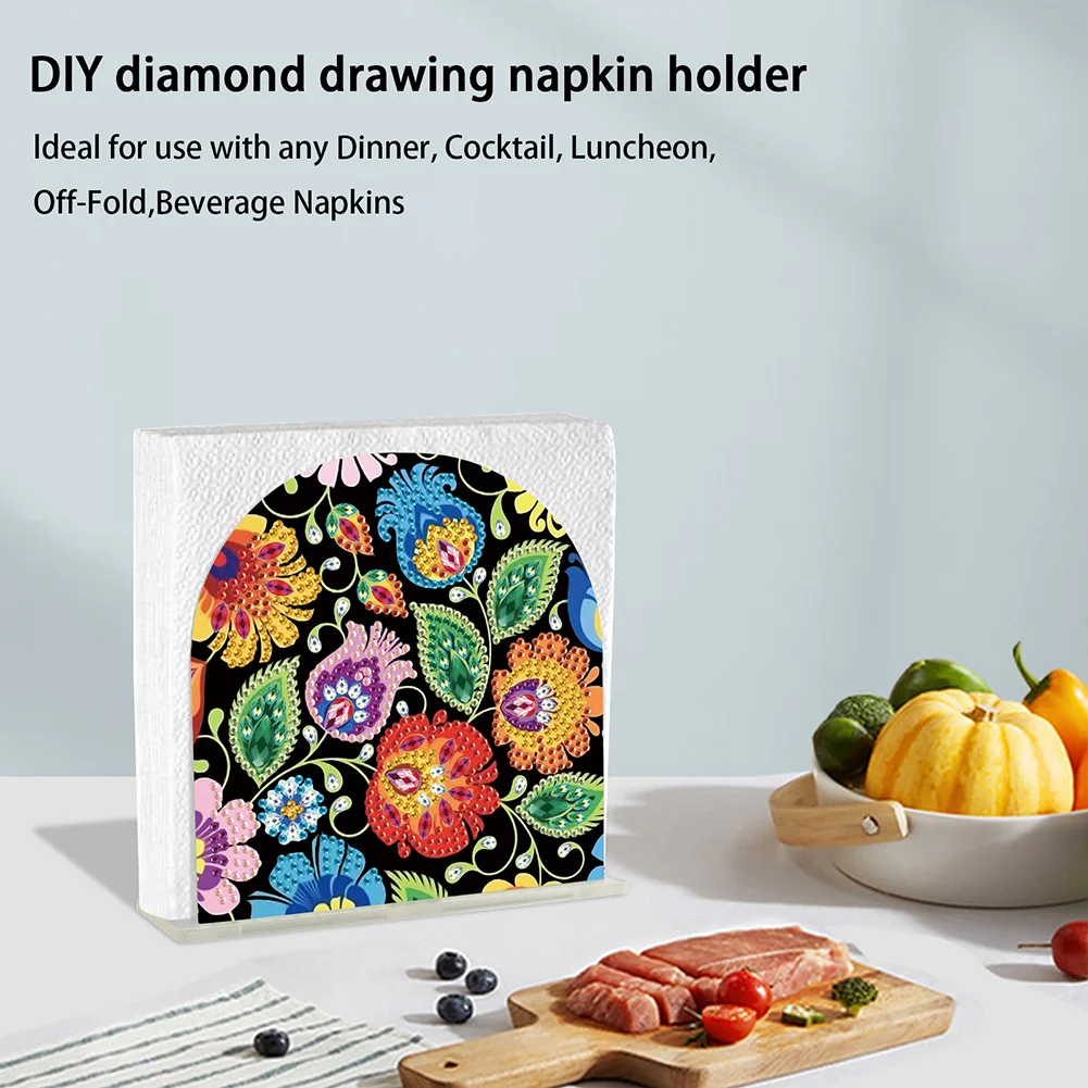 DIY Acrylic Flower Diamond Painting Napkin Rack Decor for Home Office Decor