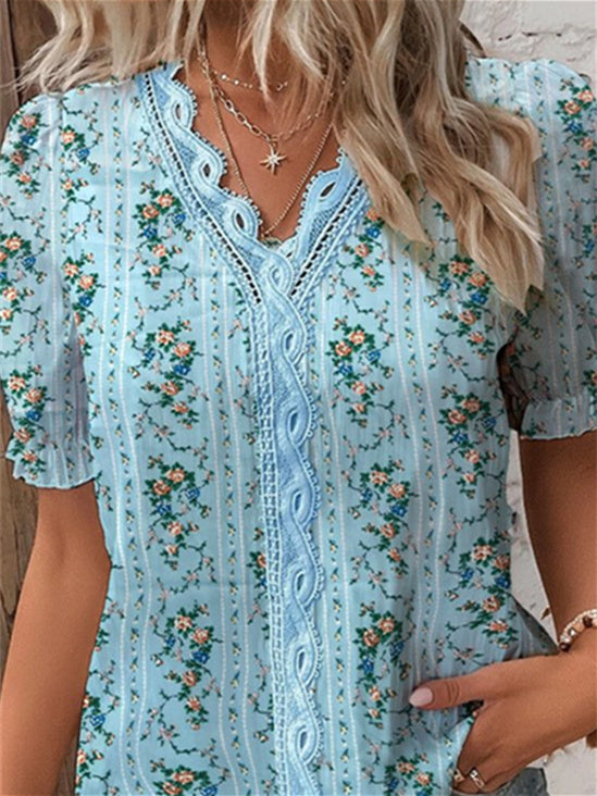 Women Half Sleeve V-neck Solid Color Dress