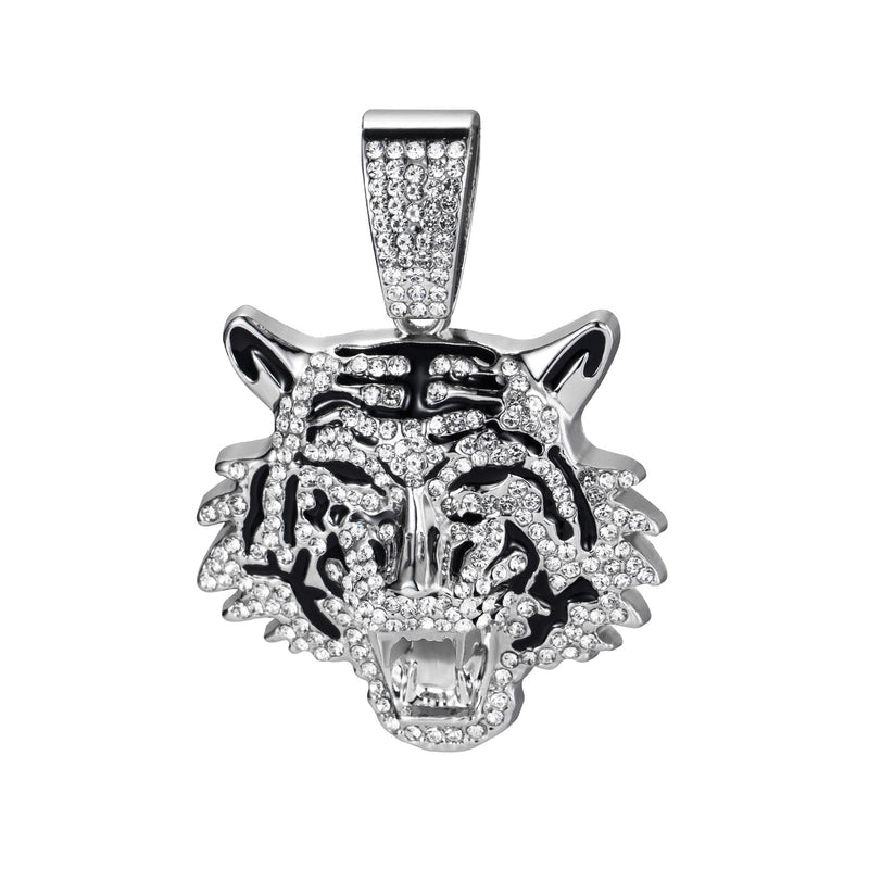 Hip-Hop Tiger Iron Zinc Alloy Inlay Rhinestones Men’s Charms Pendant Necklace