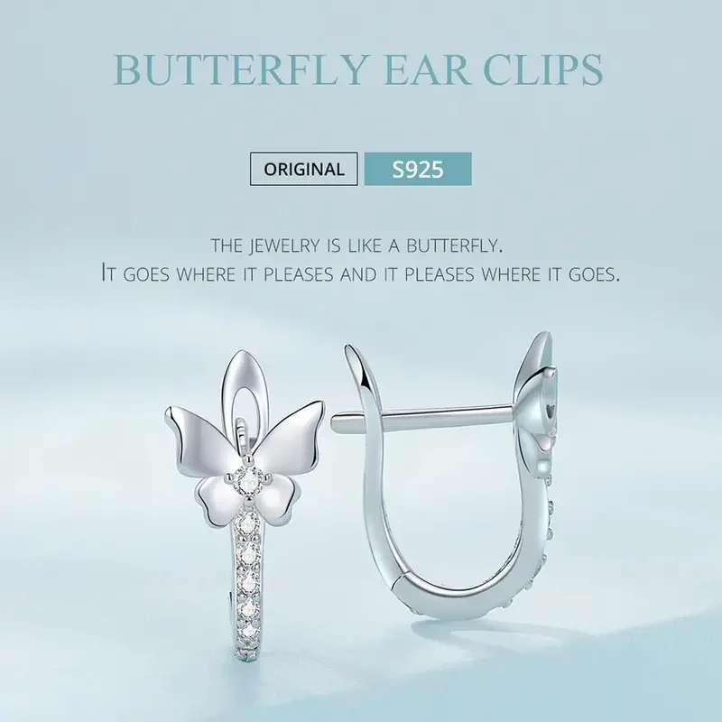 925 silver hypoallergenic butterfly shaped hoop earrings embellished with zircon simple elegant style delicate gifts for women details 0