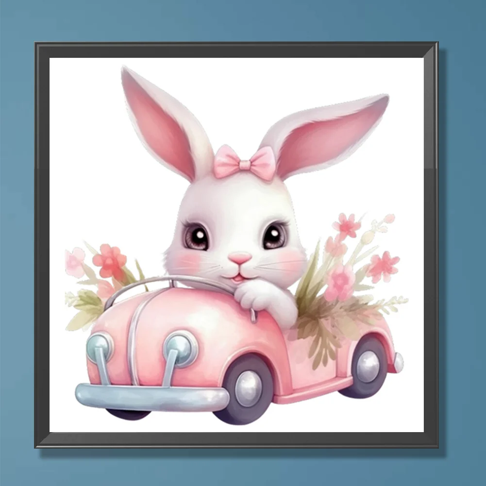 Full Round Diamond Painting 30*30cm - Pink Car Bunny
