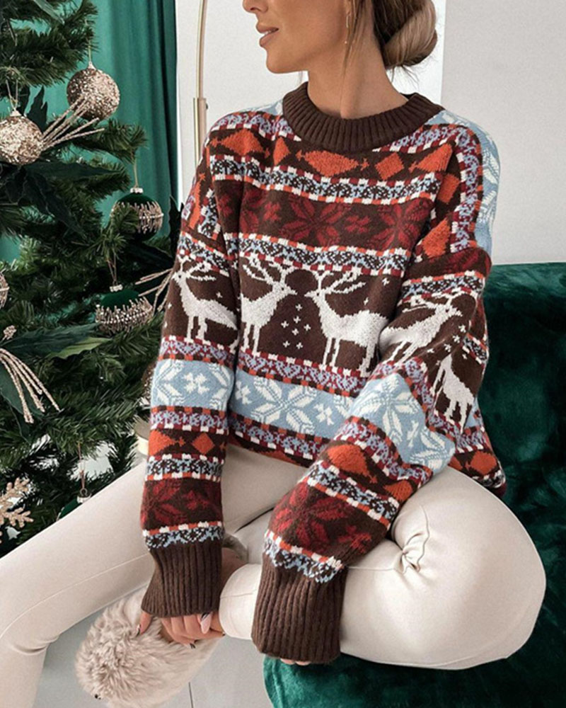 Christmas Elk-Themed Jacquard Sweater