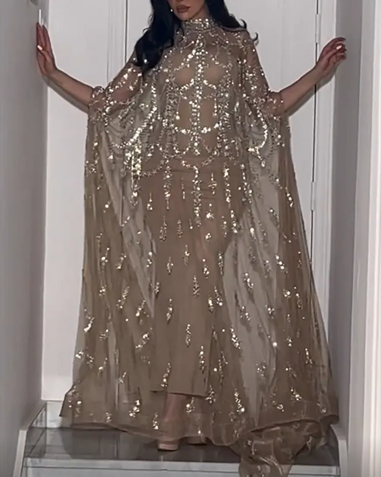 Women's Mesh Blouse Sequin Embroidery Dress
