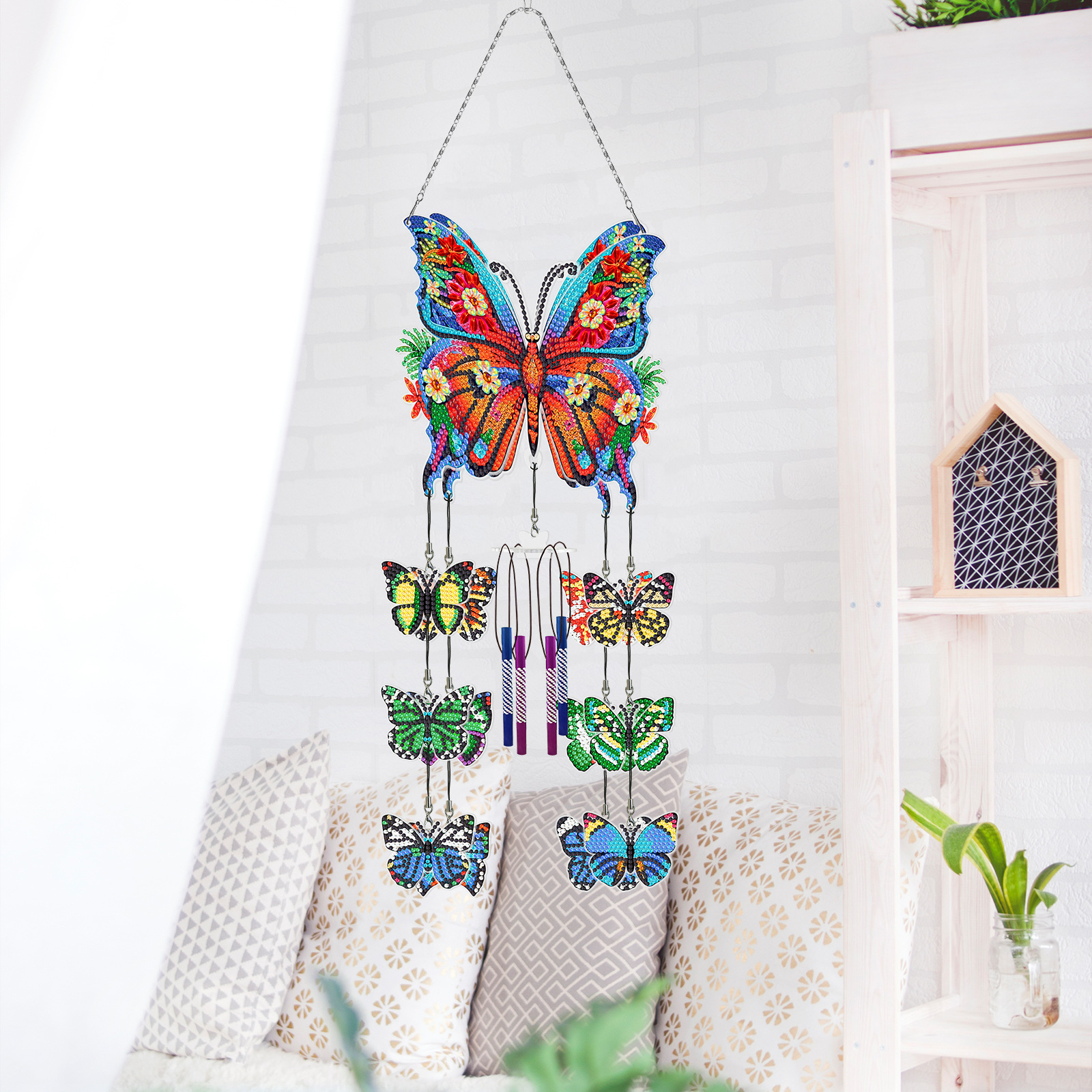 Diamond painting, wind chime, butterfly, new creative DIY point diamond pendant, PVC hanging decoration, cross-border new and unique decorative painting