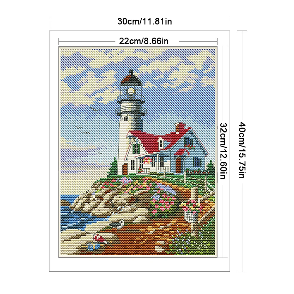 11CT Full Stamped&nbsp;Cross Stitch - Lighthouse(Canvas|30*40CM)
