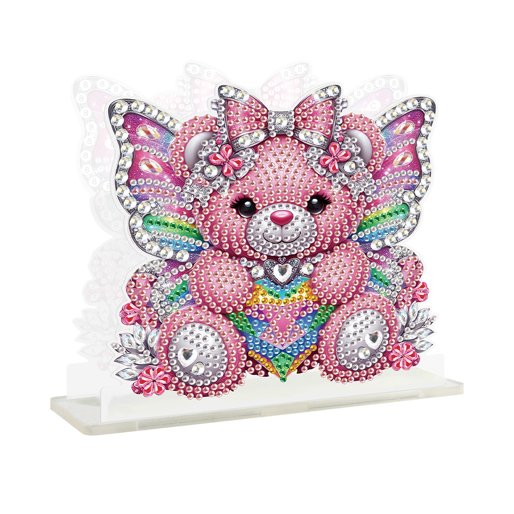 Acrylic Pink Bear 5D DIY Diamond Paper Towel Storage Rack Decor for Home Decor