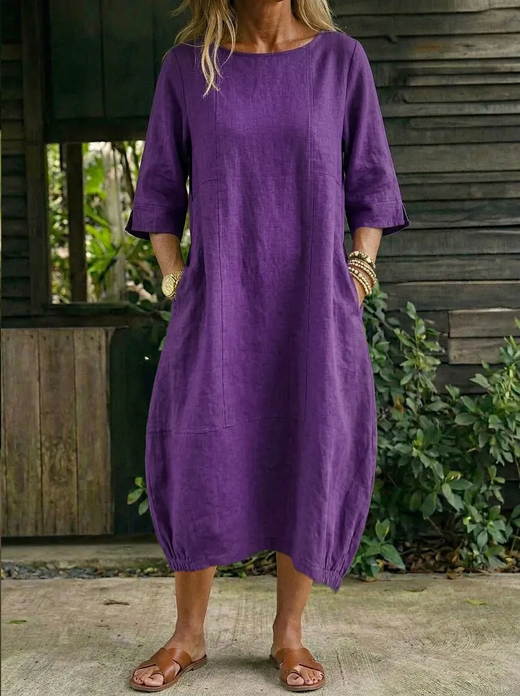 Women&rsquo;s Casual Pocket Cotton Bubble Maxi Dress