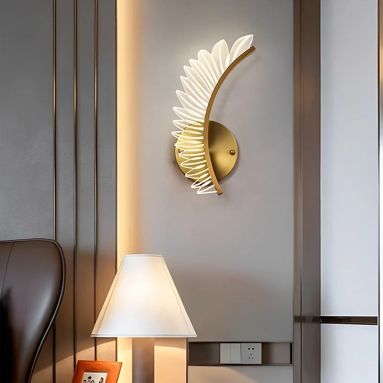 Acrylic Leaves Feathers LED Three Step Dimming Postmodern Wall Lamp - Appledas