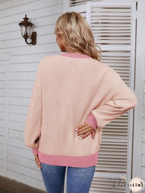 Decorative Button Round Neck Sweater