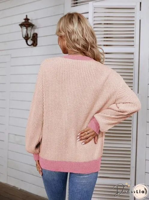 Decorative Button Round Neck Sweater