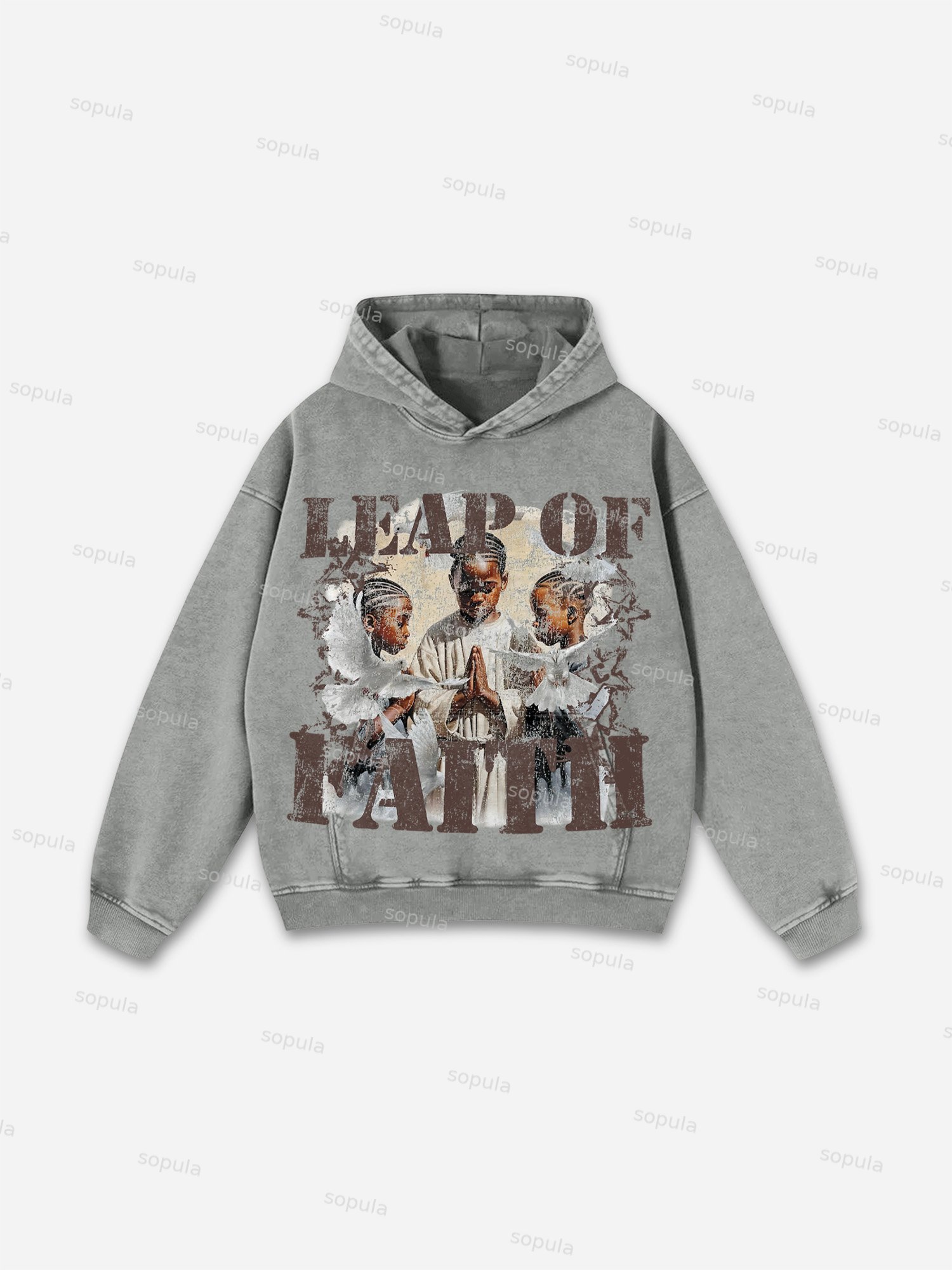 Vintage Leap Of Faith Graphic Acid Washed Oversized Hoodie