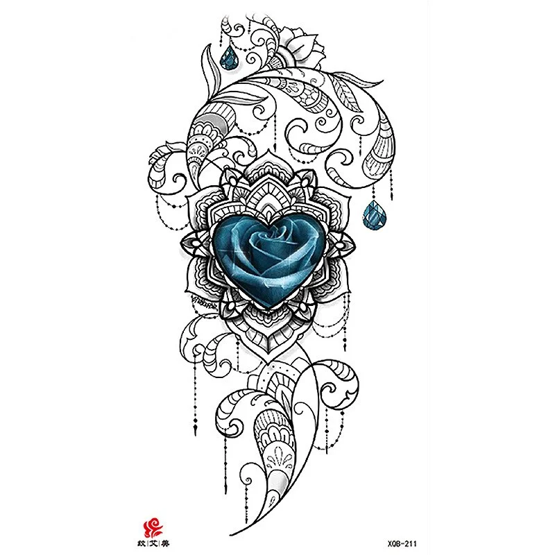 Sdrawing Temporary Tattoo Sticker Flash Tattoos Skull Snake Wolf Blue Pink Rose Flowers Body Art Arm Fake Sleeve Tatoo Women