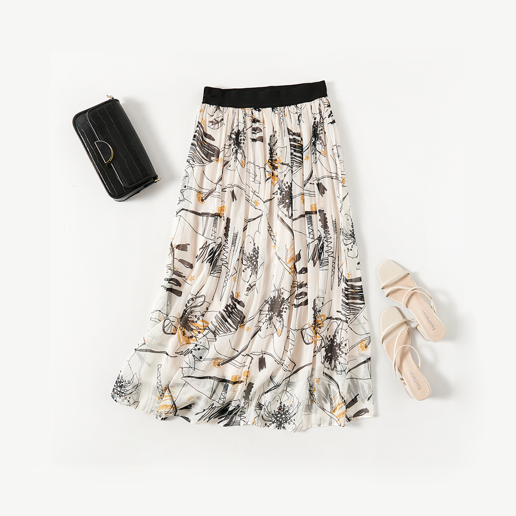 Gentle Multi-colored Silk Skirt with Floral Prints for Leisure Date REAL SILK LIFE