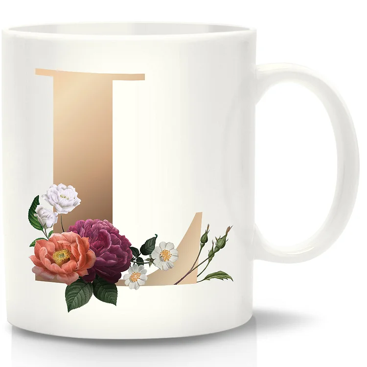 Flower Letter L Print Coffee Breakfast Milk Tea Cup Home Office Ceramic Mug