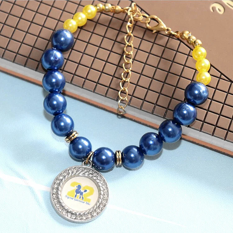 Handmade Adjust Greek Society Gift Jewelry Organization Club Number 1922 Poodle Sigma Sticker Pearl Bracelets