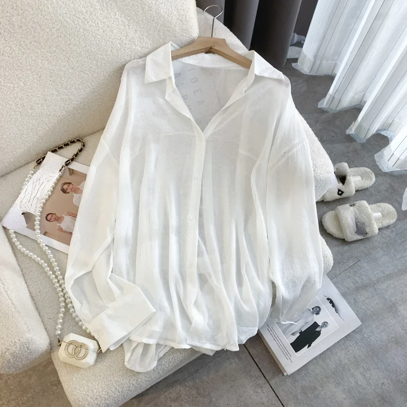 Woherb Design Sense Loose And Thin Ice Silk Chiffon Shirt Women's Wear Summer 2025 New Sunscreen Shirt Foreign Style Coat-Outfit Ideas